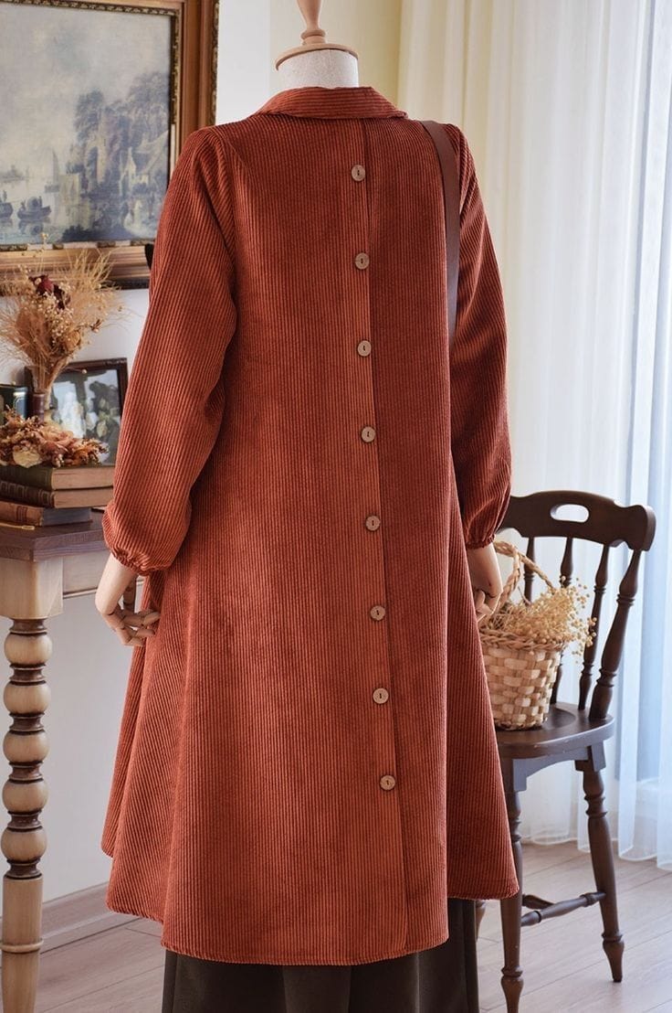 Chemise Longue en Velours Côtelé – Rouille