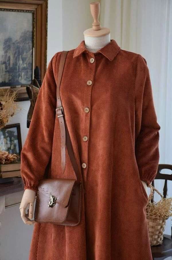 Chemise Longue en Velours Côtelé – Rouille