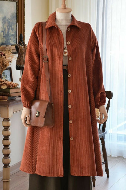 Chemise Longue en Velours Côtelé – Rouille